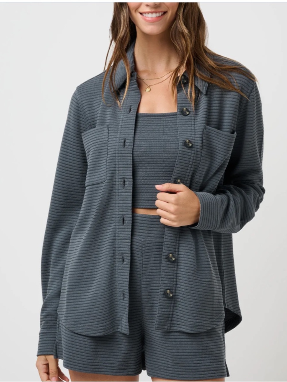 Travis Mathew Women's Coastal Rib Yacht Me Shacket Blue Shirt Jacket Medium M